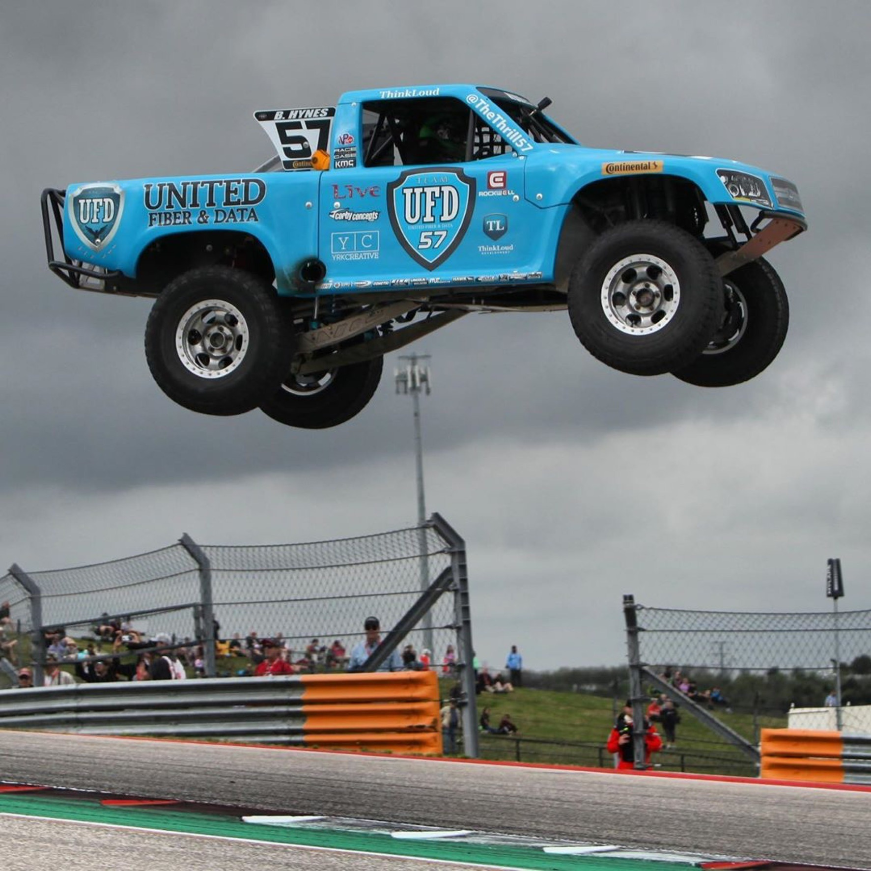 Bill Hynes jumping the #57 Stadium SUPER Truck at Circuit of The Americas